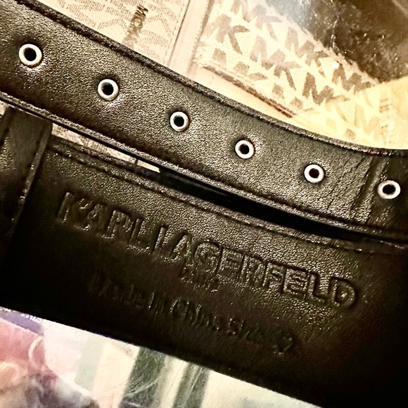 NWOT Karl Lagerfeld PARIS Black Leather Double Belt with Buckle/Grommets - Picture 7 of 14